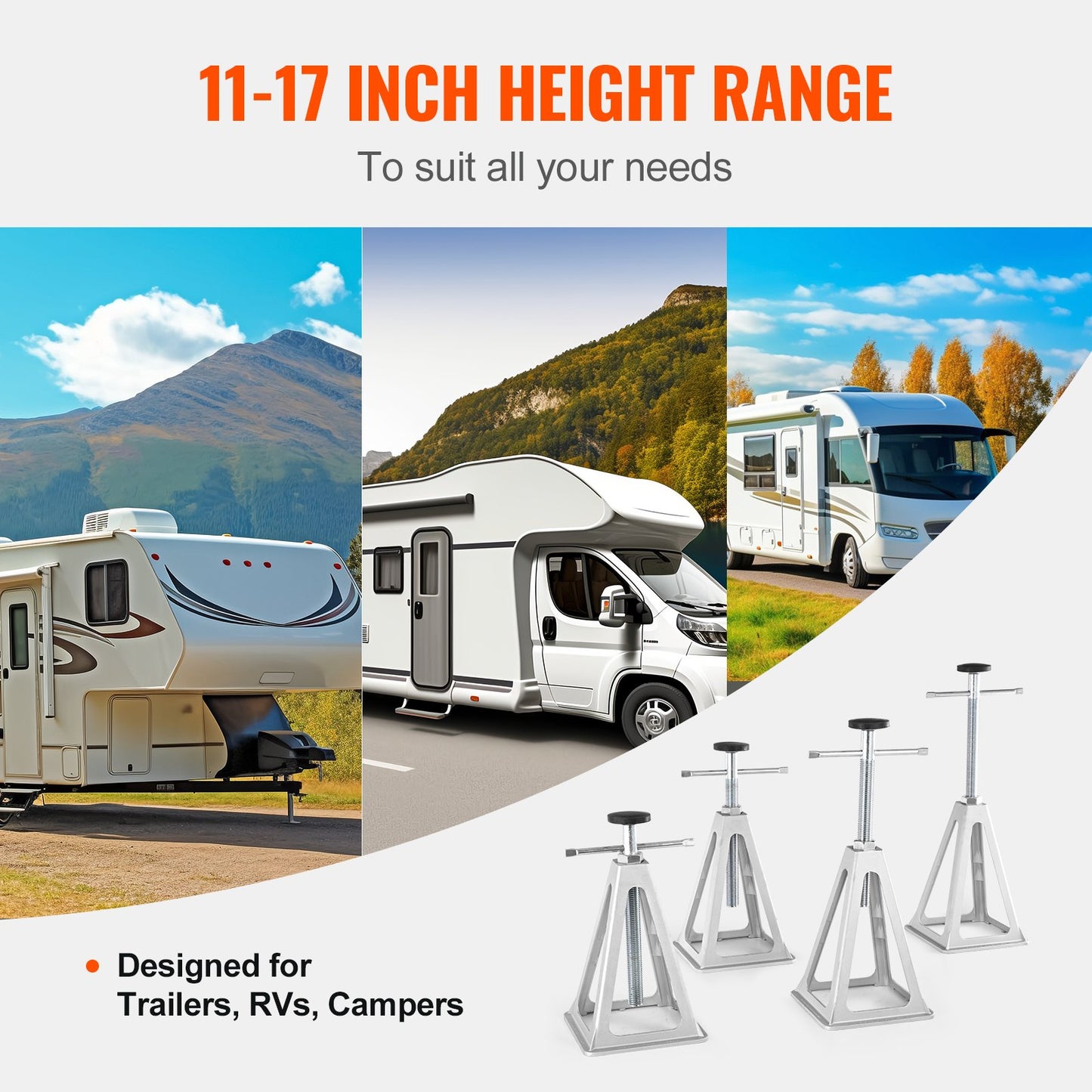 RV-stabilisatoruttag, 4-pack aluminiumutjämningsuttag för husbilar, RV-stackuttag för husbilar för husbilar, enkelskruvsstöd upp till 6000 pund, justerbar från 11 tum till 17 tum