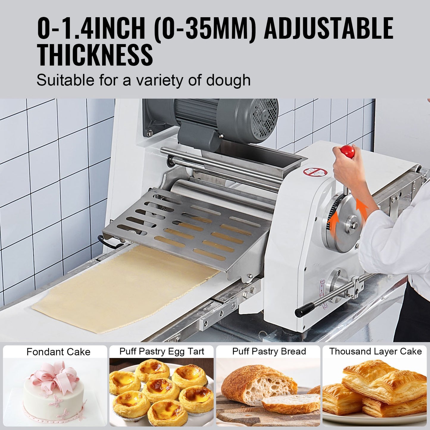 Commercial Dough Sheeter Machine, 15.7-Inch Reversible Puff Pastry Sheeter and Fondant Roller, Electric Dough Roller 0-1.4" Adjustable Thickness, Folding Dough Sheeter for Bakeries, Pastries