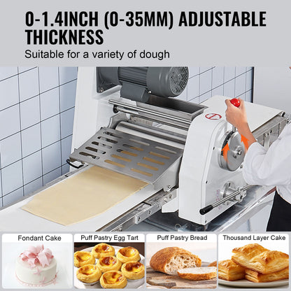 Commercial Dough Sheeter Machine, 15.7-Inch Reversible Puff Pastry Sheeter and Fondant Roller, Electric Dough Roller 0-1.4" Adjustable Thickness, Folding Dough Sheeter for Bakeries, Pastries