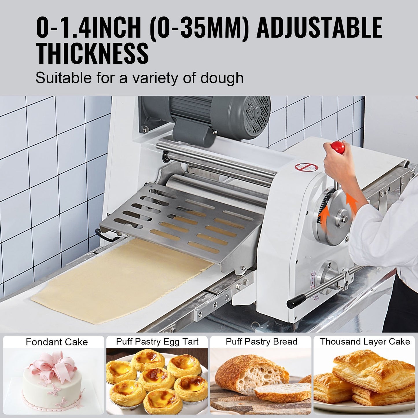 Commercial Dough Sheeter Machine, 19.7-Inch Reversible Puff Pastry Sheeter and Fondant Roller, Electric Dough Roller 0-1.4" Adjustable Thickness, Folding Dough Sheeter for Bakeries, Pastries