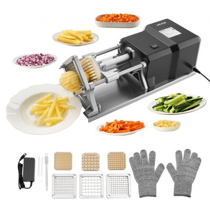 Commercial French Fry Cutter, Stainless Steel Vegetable Fruit Chopper with 3 Replacement Blades 1/2-Inch 3/8-Inch 1/4-Inch, Electric Potato Slicer Dicer for Restaurants & Home Kitchen