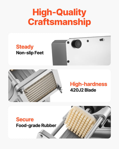 Commercial French Fry Cutter, Stainless Steel Vegetable Fruit Chopper with 3 Replacement Blades 1/2-Inch 3/8-Inch 1/4-Inch, Electric Potato Slicer Dicer for Restaurants & Home Kitchen