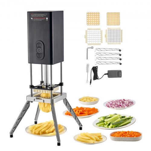 Commercial French Fry Cutter, Stainless Steel Vegetable Fruit Chopper with 2 Replacement Blades 1/2-Inch 3/8-Inch, Electric Potato Slicer Dicer for Restaurants & Home Kitchen