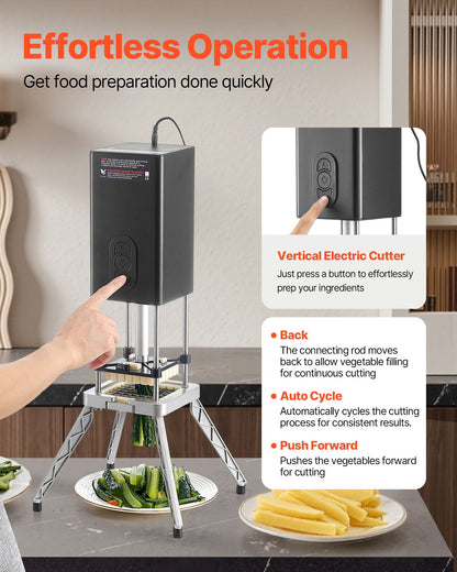 Commercial French Fry Cutter, Stainless Steel Vegetable Fruit Chopper with 2 Replacement Blades 1/2-Inch 3/8-Inch, Electric Potato Slicer Dicer for Restaurants & Home Kitchen