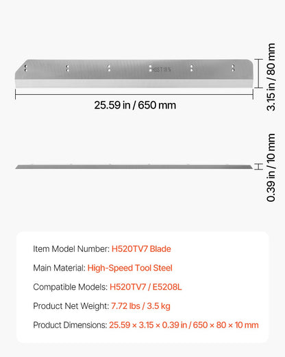 Paper Cutter Blade, Heavy Duty Steel Blade Replacement Suitable for Professional Cutter H520TV7/E5208L, Paper Trimmer Machine Spare Blade,650 x 80 x 10 mm