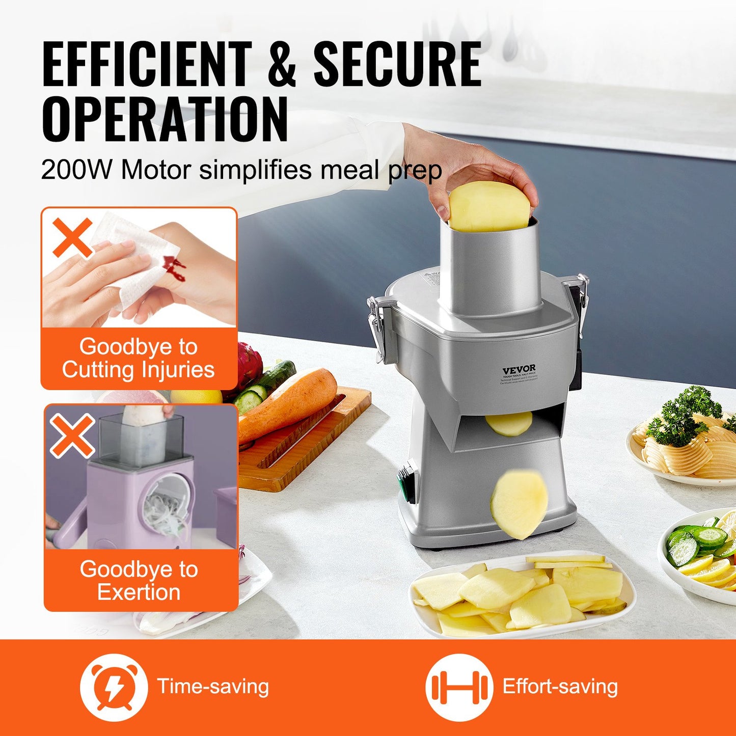 Electric Vegetable Slicer, 4 in 1 Multifunctional Food Cutter, 200W Vegetable Chopper for Slicing Shredding Dicing and Slitting, with Cut-Resistant Gloves, for Commercial and Home Use