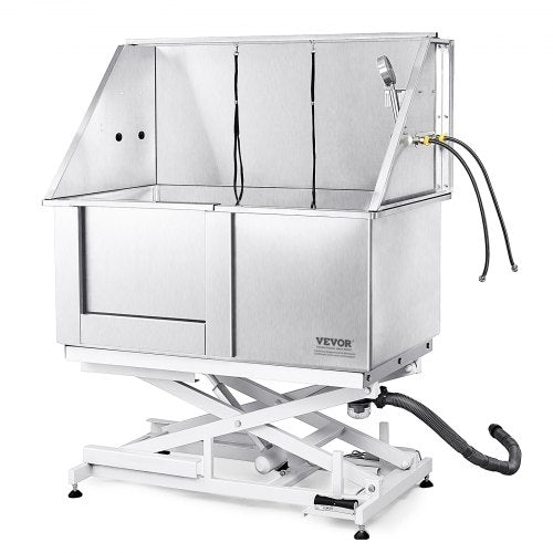 50" Pet Dog Bathing Station Electric Height Adjustment, Professional Stainless Steel Dog Grooming Tub w/ Soap Box, Faucet,Rich Accessory,Bathtub for Multiple Pets, Washing Sink for Home(Left)