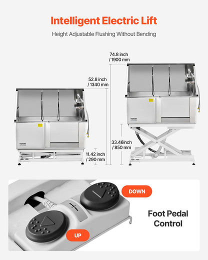 Electric Lift Dog Washing Station, 50Inch Professional Stainless Steel Pet Grooming Tub w/ Non-Slip Drain Board,Faucet & Showerhead for Home & Grooming Shop,Fits Medium & Large Pets (Right Door)