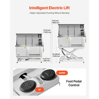 127 cm elektriskt hundtrimbadkar i rostfritt stål med vattenfilter |  EU