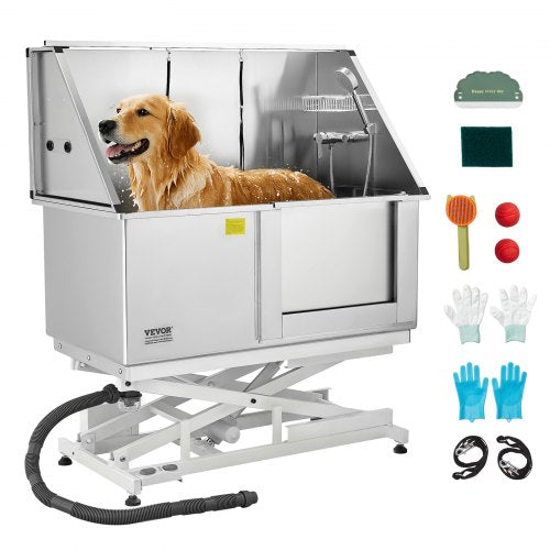 127 cm Electric Dog Grooming Tub in Stainless Steel with Water Filter | EU