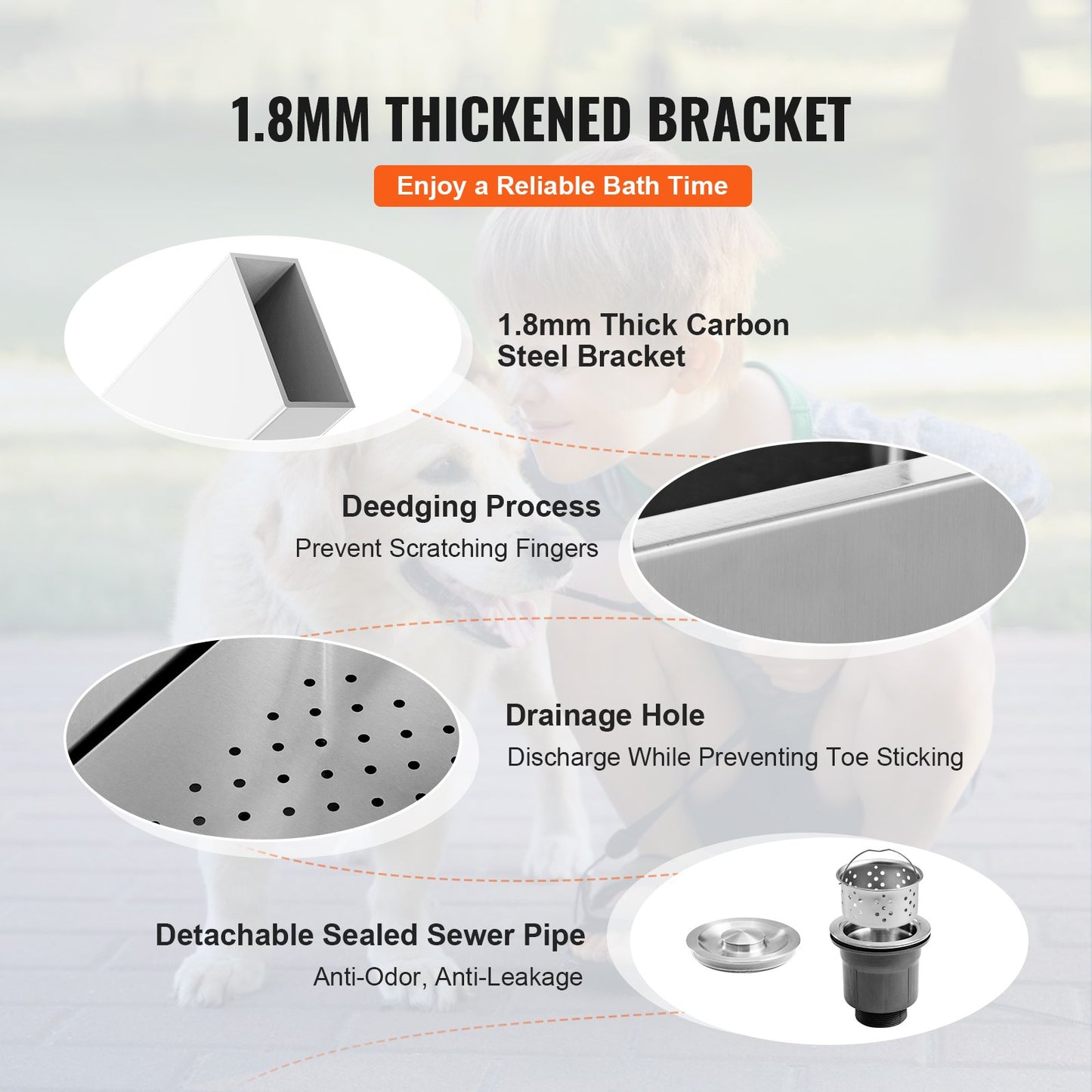 50" Pet Dog Bathing Station Electric Height Adjustment, Professional Stainless Steel Dog Grooming Tub w/ Soap Box, Faucet,Rich Accessory,Bathtub for Multiple Pets, Washing Sink for Home(Right)