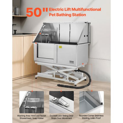 127 cm electric dog grooming tub in stainless steel with water filter left | EU