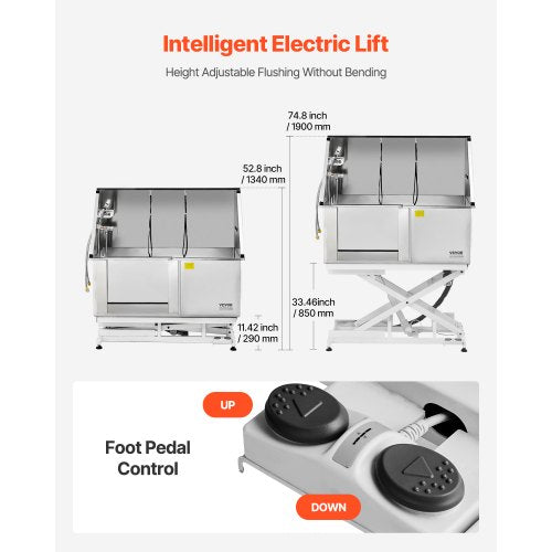 127 cm electric dog grooming tub in stainless steel with water filter left | EU