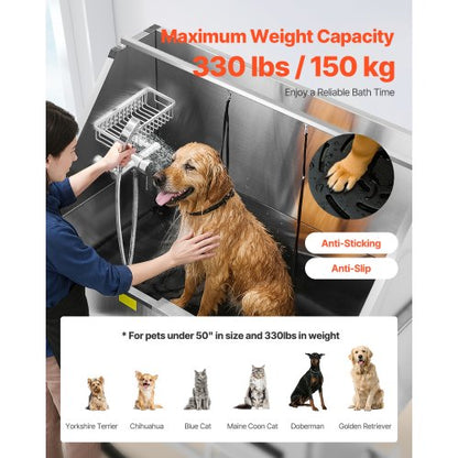 127 cm electric dog grooming tub in stainless steel with water filter left | EU