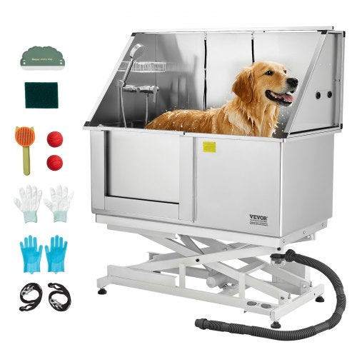 127 cm electric dog grooming tub in stainless steel with water filter left | EU