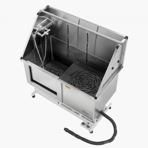 127 cm electric dog grooming tub in stainless steel with water filter left | EU