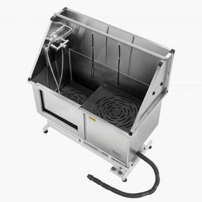 127 cm electric dog grooming tub in stainless steel with water filter left | EU