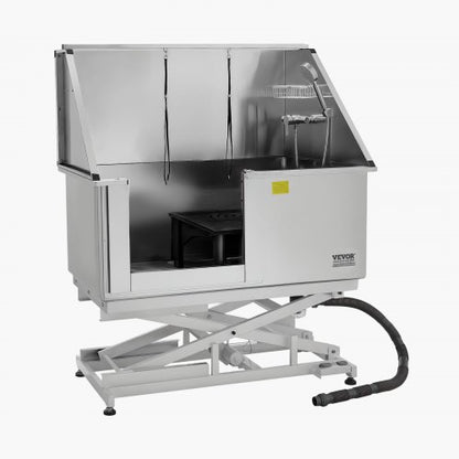 127 cm electric dog grooming tub in stainless steel with water filter left | EU