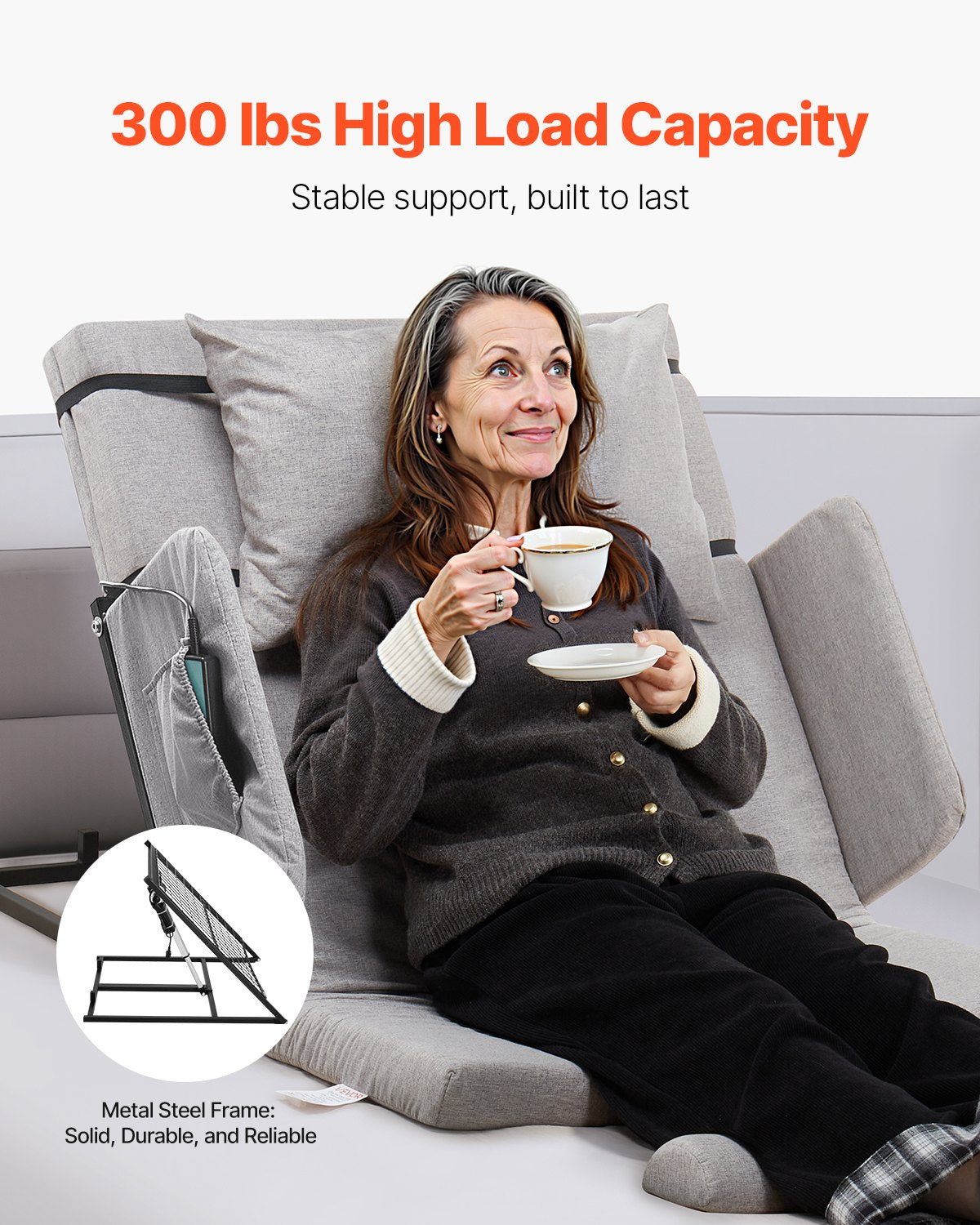 Electric Lifting Backrest for Bed, 300 lbs Capacity, 4-68° Adjustable Lifting Bed Backrest, with Guardrail Armrest & Storage Pouch, Machine Washable, for Pregnant Women Elderly Patient Handicap