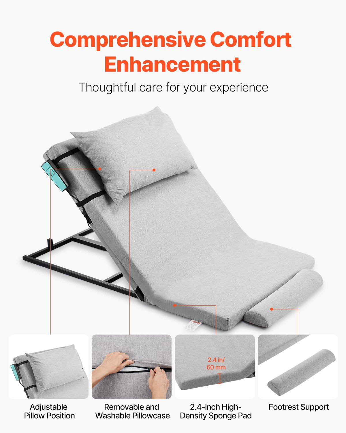 Electric Lifting Backrest for Bed, 300 lbs Capacity, 4-68° Adjustable Lifting Bed Backrest, with Headrest & Legrest, Machine Washable for Cleaning, Fit Pregnant Women Elderly Patient Handicapped