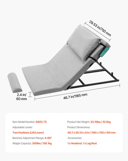 Electric Lifting Backrest for Bed, 300 lbs Capacity, 4-68° Adjustable Lifting Bed Backrest, with Headrest & Legrest, Machine Washable for Cleaning, Fit Pregnant Women Elderly Patient Handicapped