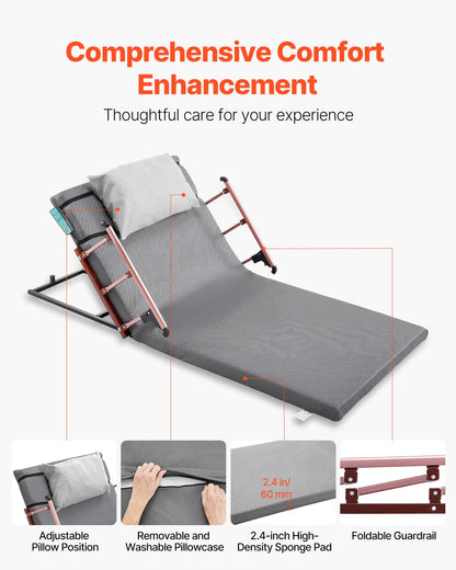 Electric Lifting Backrest for Bed, 300 lbs Capacity, 4-68° Adjustable Lifting Bed Backrest, with Folable Guardrail & Headrest, Machine Washable, Assist Pregnant Women Elderly Patient Handicap