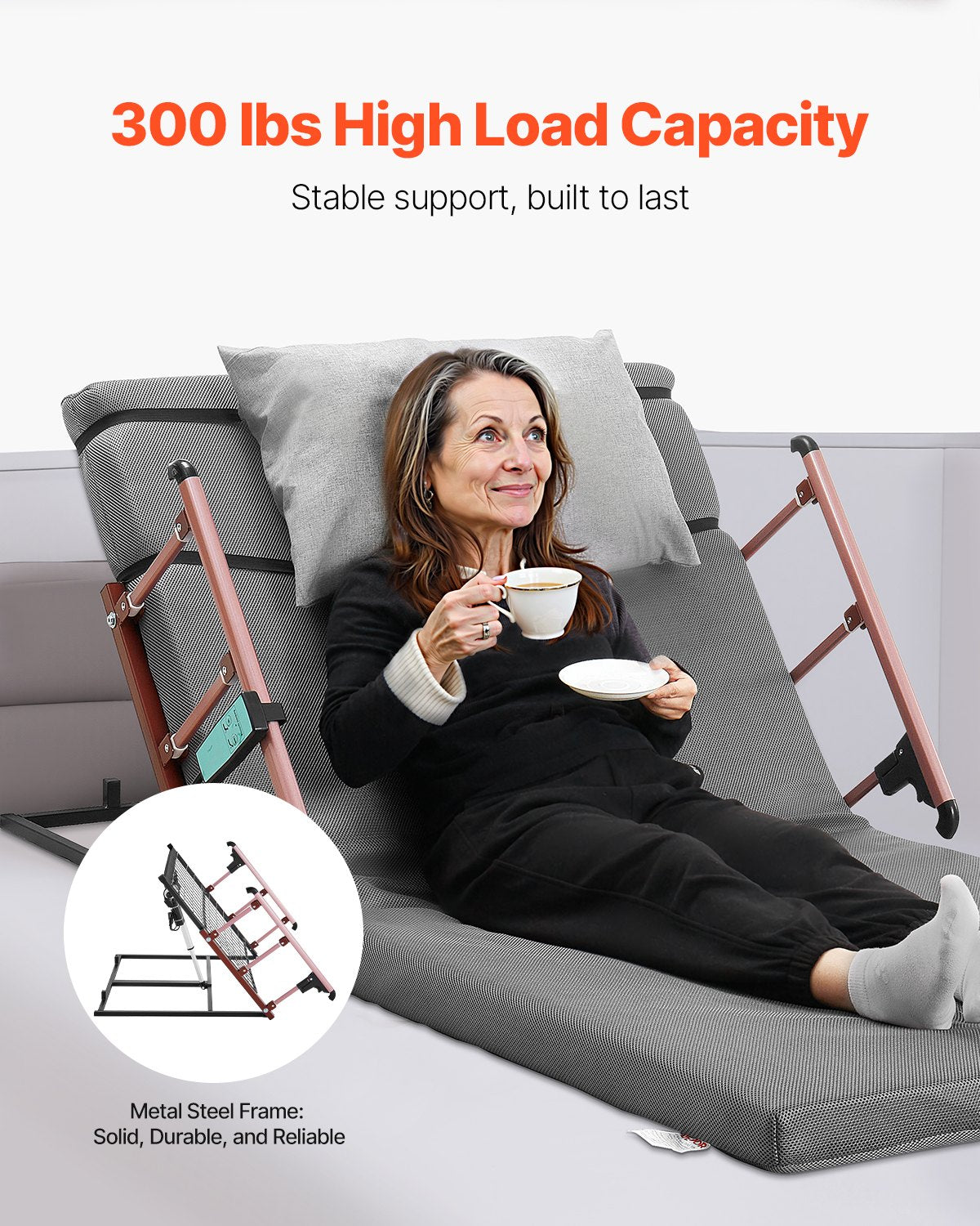 Electric Lifting Backrest for Bed, 300 lbs Capacity, 4-68° Adjustable Lifting Bed Backrest, with Folable Guardrail & Headrest, Machine Washable, Assist Pregnant Women Elderly Patient Handicap
