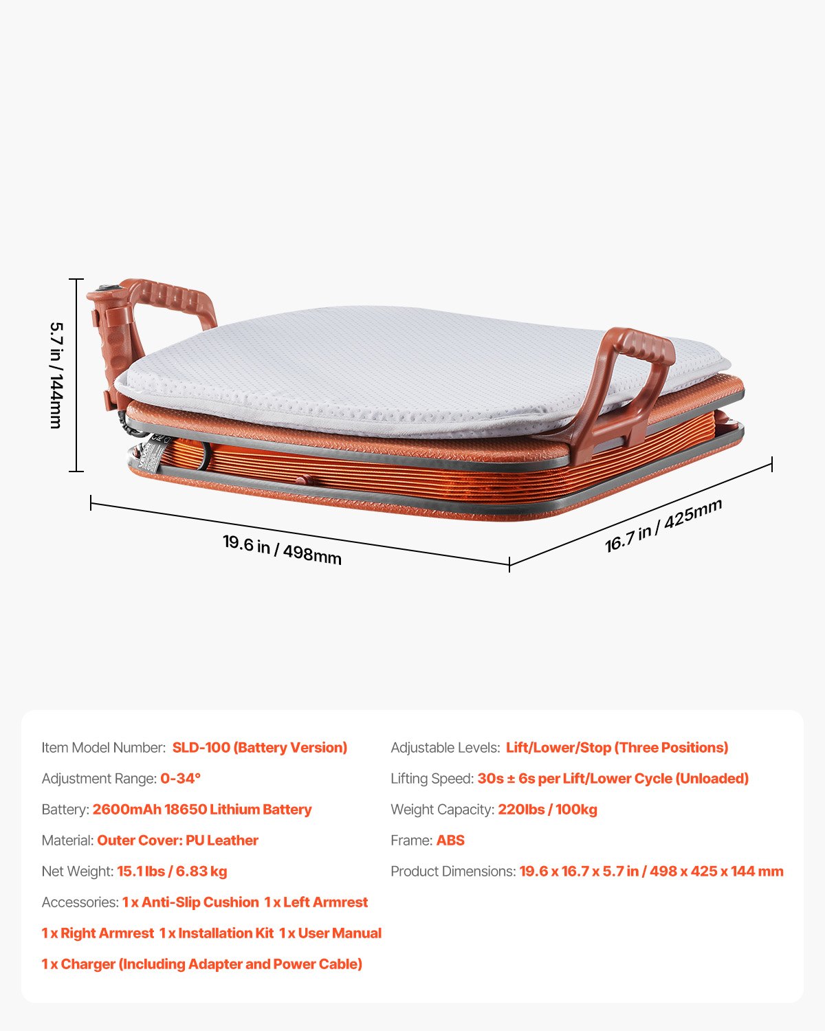 Electric Seat Assist Lifting Cushion, 200lb Capacity, up to 34° Chair Lift Assist Device, with One-Button Control & Dual Power Options, Portable Lifting Seat with Carry Handle, for Sofa Bed Car