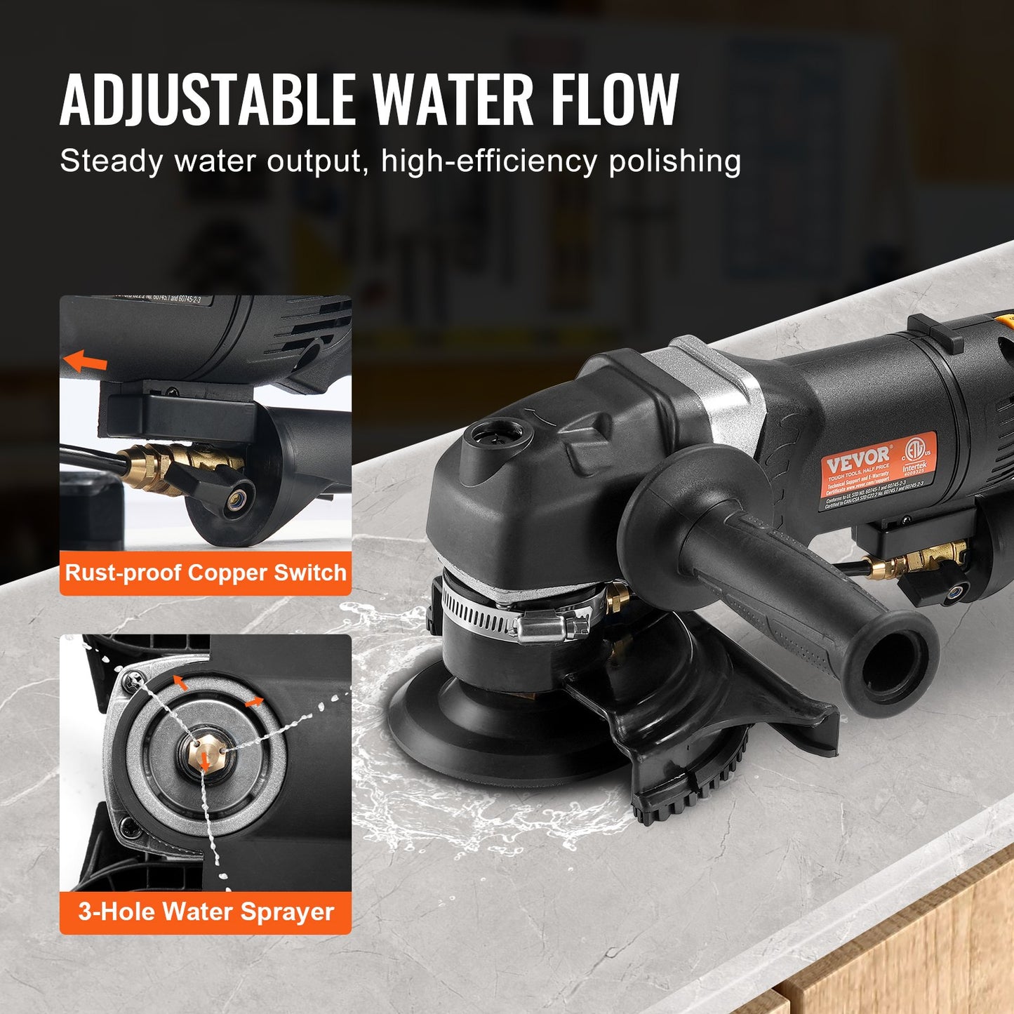 Våtstenspolerare 4-tums 800W elektrisk betongpolerare 6 hastigheter 7 kuddar