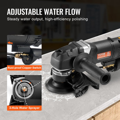 Våtstenspolerare 4-tums 800W elektrisk betongpolerare 6 hastigheter 7 kuddar