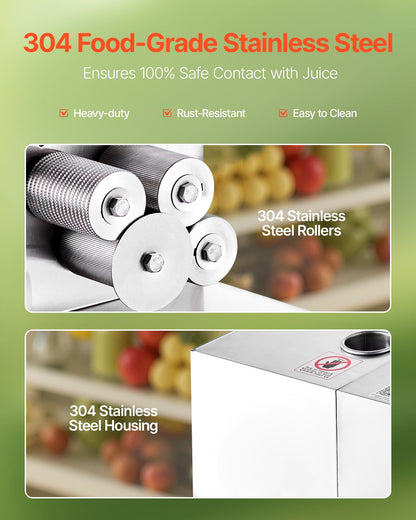 Commercial Sugar Cane Juicer, 800W Electric Sugarcane Juicer Machine with 661LBS/H High Output, 4 Stainless Steel Rollers, Sugar Cane Press Juice Extractor Squeezer for Home/Commercial Use