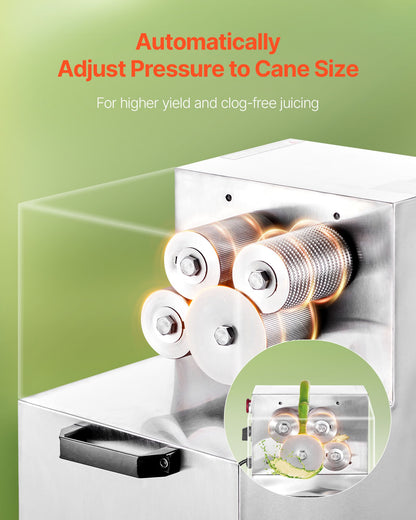Commercial Sugar Cane Juicer, 800W Electric Sugarcane Juicer Machine with 661LBS/H High Output, 4 Stainless Steel Rollers, Sugar Cane Press Juice Extractor Squeezer for Home/Commercial Use