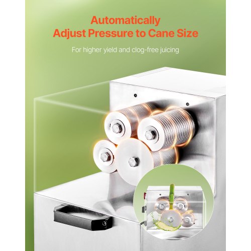 800W Commercial Electric Sugarcane Juicer 661LBS/H 4 Rollers 2.4" Inlet