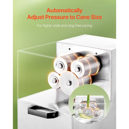 800W Commercial Electric Sugarcane Juicer 661LBS/H 4 Rollers 2.4" Inlet