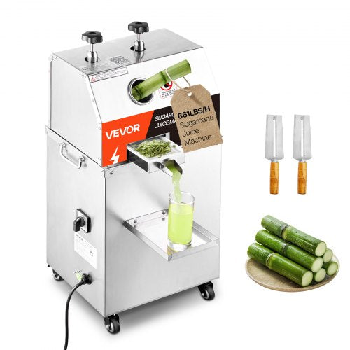 Commercial Sugar Cane Juicer, 750W Electric Sugarcane Juicer Machine with 661LBS/H High Output, 3 Stainless Steel Rollers, Sugarcane Juice Press Extractor Squeezer on Wheels for Home/Commercial
