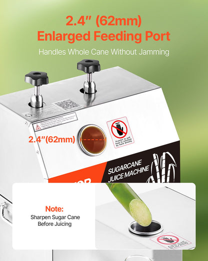 Commercial Sugar Cane Juicer, 750W Electric Sugarcane Juicer Machine with 661LBS/H High Output, 3 Stainless Steel Rollers, Sugarcane Juice Press Extractor Squeezer on Wheels for Home/Commercial