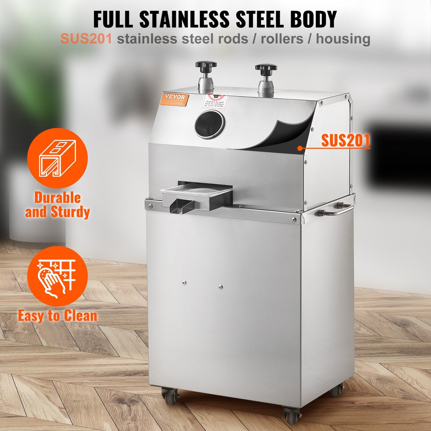 750W elektrisk sockerrörsjuicer 661LBS/H Utgång 3 rullar 2,4" stort inlopp