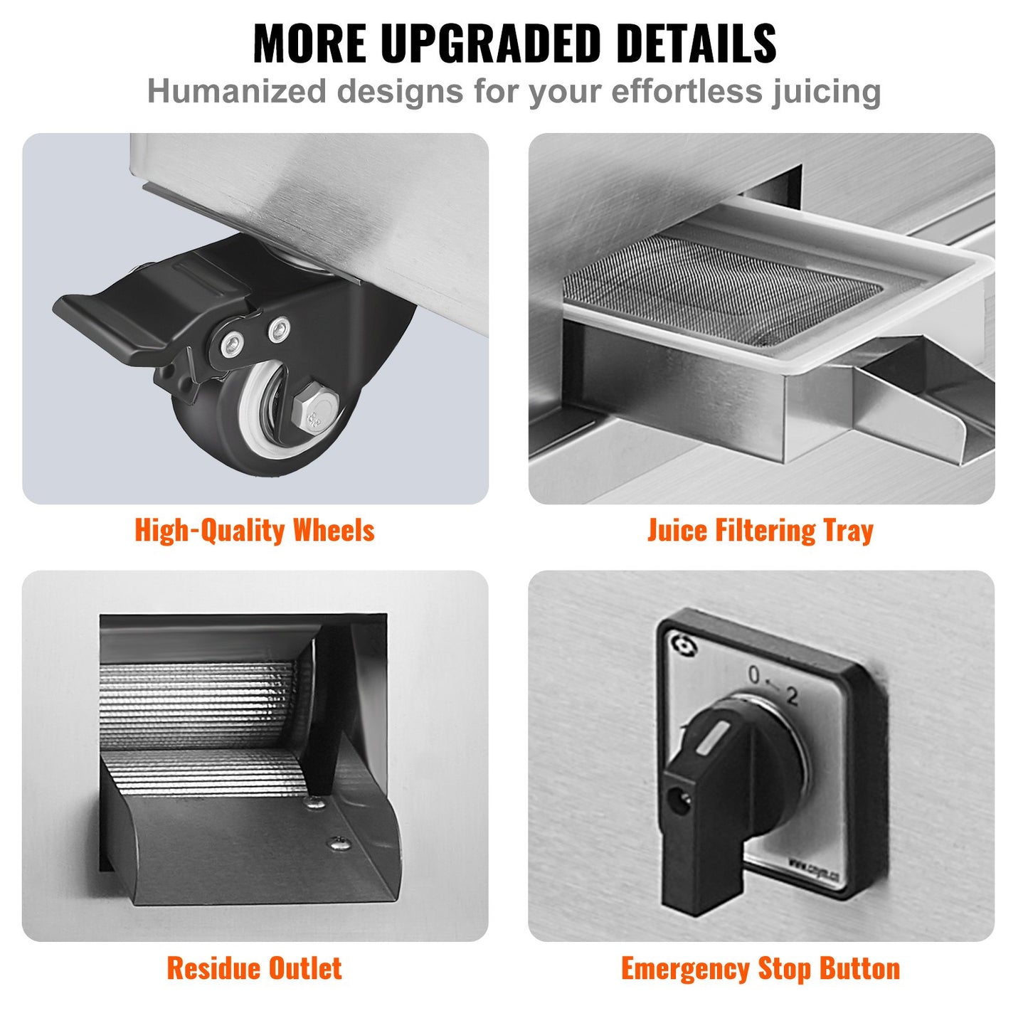 750W elektrisk sockerrörsjuicer 661LBS/H Utgång 3 rullar 2,4" stort inlopp