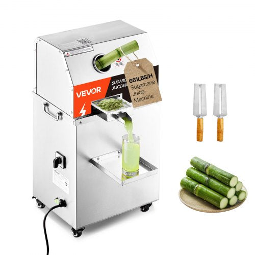 Commercial Sugar Cane Juicer, 800W Electric Sugarcane Juicer Machine with 661LBS/H High Output, 3 Stainless Steel Rollers, Sugar Cane Press Juice Extractor Squeezer on Wheels for Home/Commercial