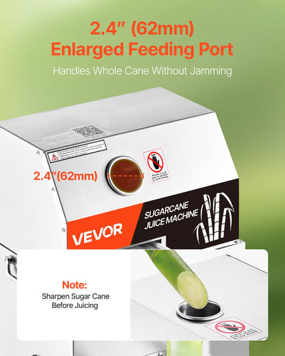 Commercial Sugar Cane Juicer, 800W Electric Sugarcane Juicer Machine with 661LBS/H High Output, 3 Stainless Steel Rollers, Sugar Cane Press Juice Extractor Squeezer on Wheels for Home/Commercial