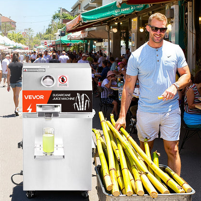 Commercial Sugar Cane Juicer, 800W Electric Sugarcane Juicer Machine with 661LBS/H High Output, 3 Stainless Steel Rollers, Sugar Cane Press Juice Extractor Squeezer on Wheels for Home/Commercial