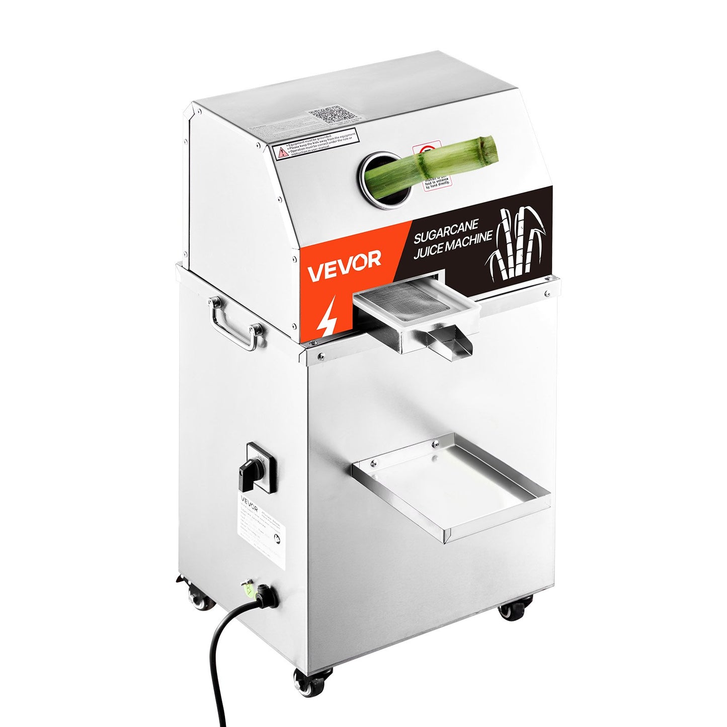 Commercial Sugar Cane Juicer, 800W Electric Sugarcane Juicer Machine with 661LBS/H High Output, 3 Stainless Steel Rollers, Sugar Cane Press Juice Extractor Squeezer on Wheels for Home/Commercial