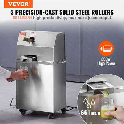 800W elektrisk sockerrörsjuicer 661LBS/H Utgång 3 rullar 2,4" stort inlopp