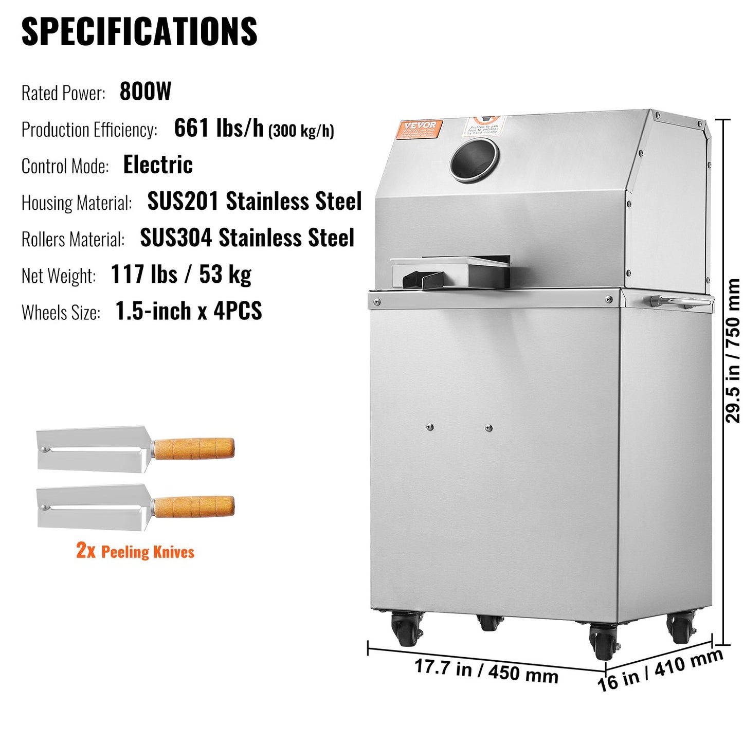 800W elektrisk sockerrörsjuicer 661LBS/H Utgång 3 rullar 2,4" stort inlopp
