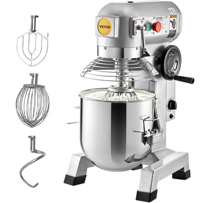 Commercial Stand Mixer, 10Qt rostfritt stål skål, 850W Heavy Duty elektrisk matmixer med 3 hastigheter justerbar 113/184/341 rpm, degkrok visp medföljer, perfekt för bageri pizzeria