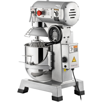 Commercial Stand Mixer, 10Qt rostfritt stål skål, 850W Heavy Duty elektrisk matmixer med 3 hastigheter justerbar 113/184/341 rpm, degkrok visp medföljer, perfekt för bageri pizzeria