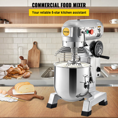 Commercial Stand Mixer, 15Qt Stainless Steel Bowl, 850W Heavy Duty Electric Food Mixer with 3 Speeds Adjustable 113/184/341 RPM, Dough Hook Whisk Included, Perfect for Bakery Pizzeria
