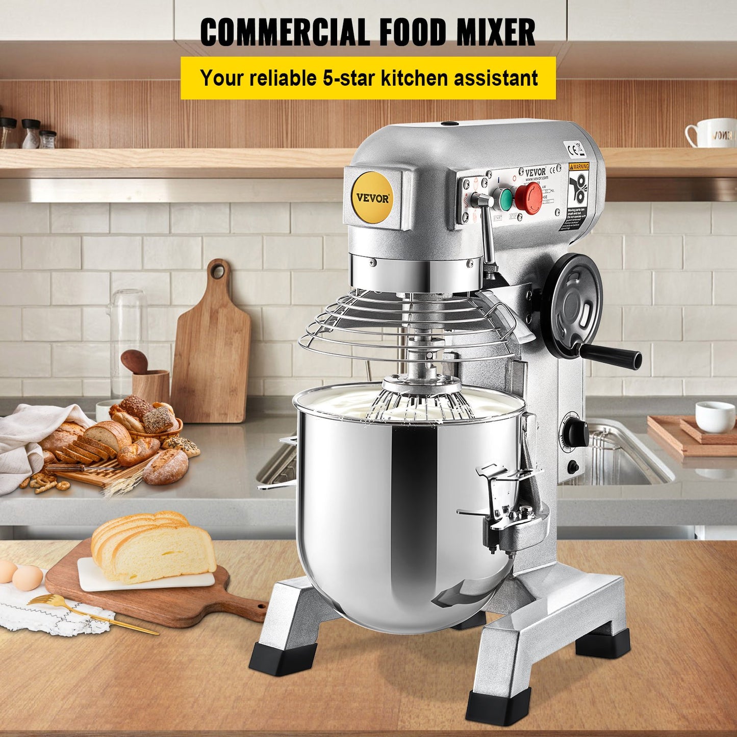 Commercial Stand Mixer, 30Qt Stainless Steel Bowl, 1500W Heavy Duty Electric Food Mixer with 3 Speeds Adjustable 108/199/382 RPM, Dough Hook Whisk Included, Perfect for Bakery Pizzeria