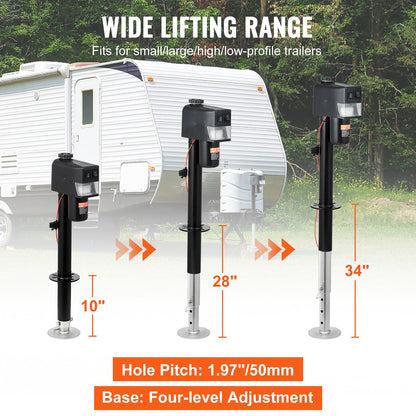 Electric Trailer Jack, Power Tongue Jack Weight Capacity 3500 lbs, 9.84"-33.85" Electric Tongue Jack with Waterproof Cover for Lifting RV Trailer, Horse Trailer, Utility Trailer, Yacht Trailer