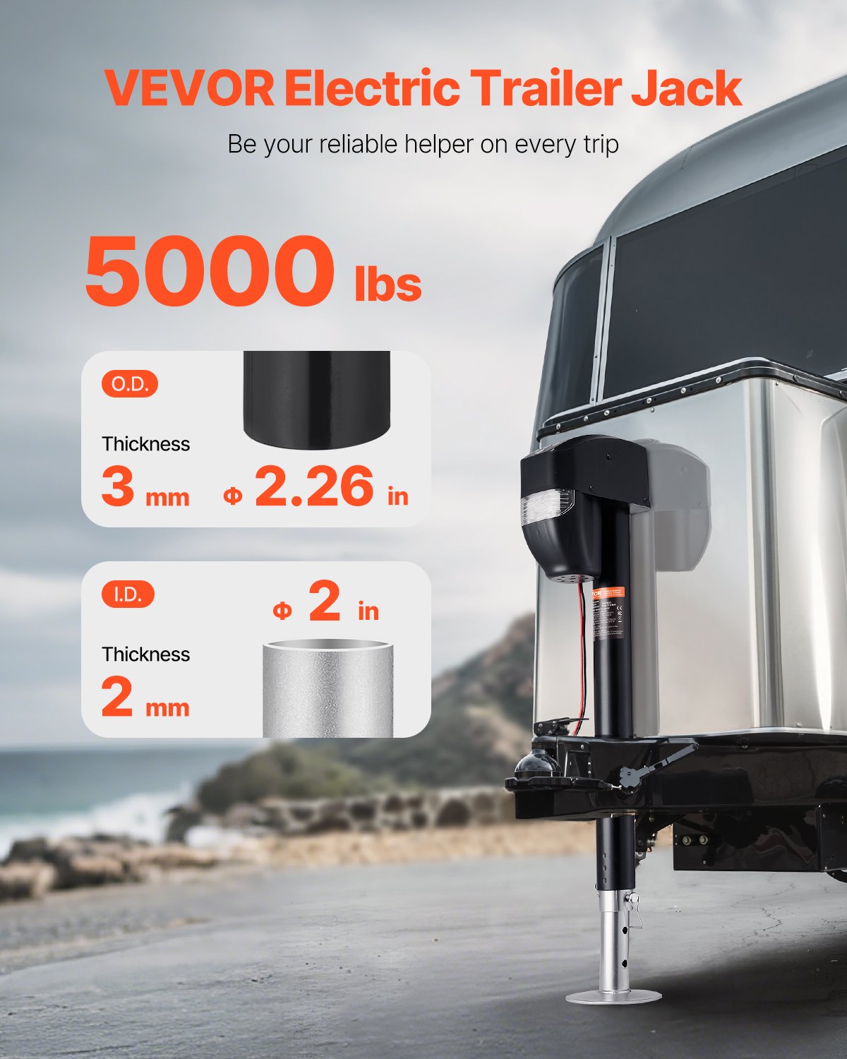 Electric Trailer Jack, 5000 lbs, Heavy Duty RV Electric Power Tongue Jack with 2 Way Connector, Remote Control, Crank Handle & Weatherproof Jack Cover, 10"-28.3" Lift, for Trailers & Campers